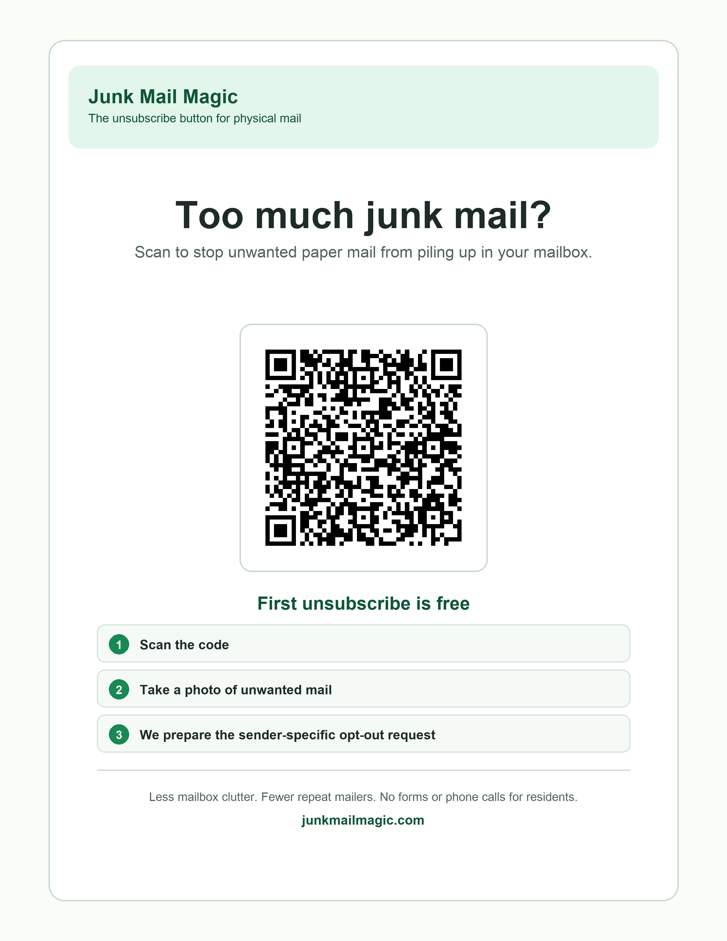 Preview of the Junk Mail Magic resident flyer